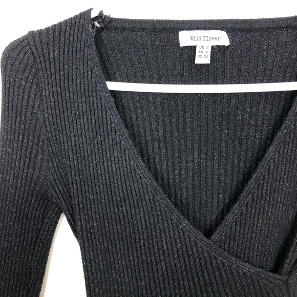 ASOS Wild Flower Ribbed Sparkle V-Neck Sweater Sz S - Picture 3 of 11